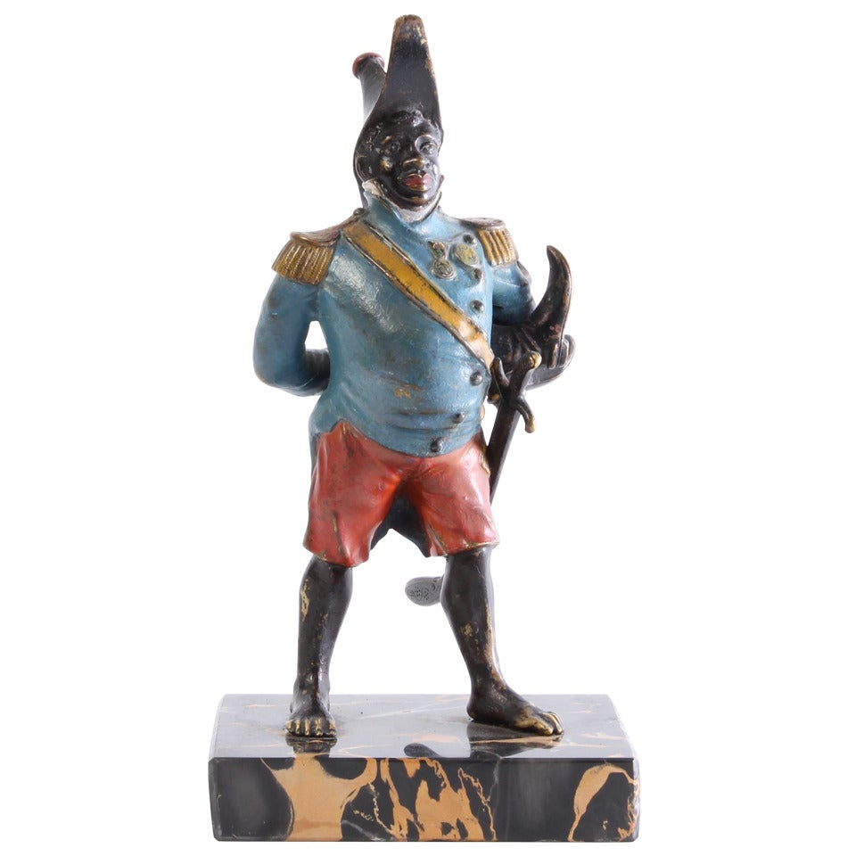 A Cold Painted Bronze Model of General Toussaint-Louverture on Portor Base, Circa 1880 For Sale