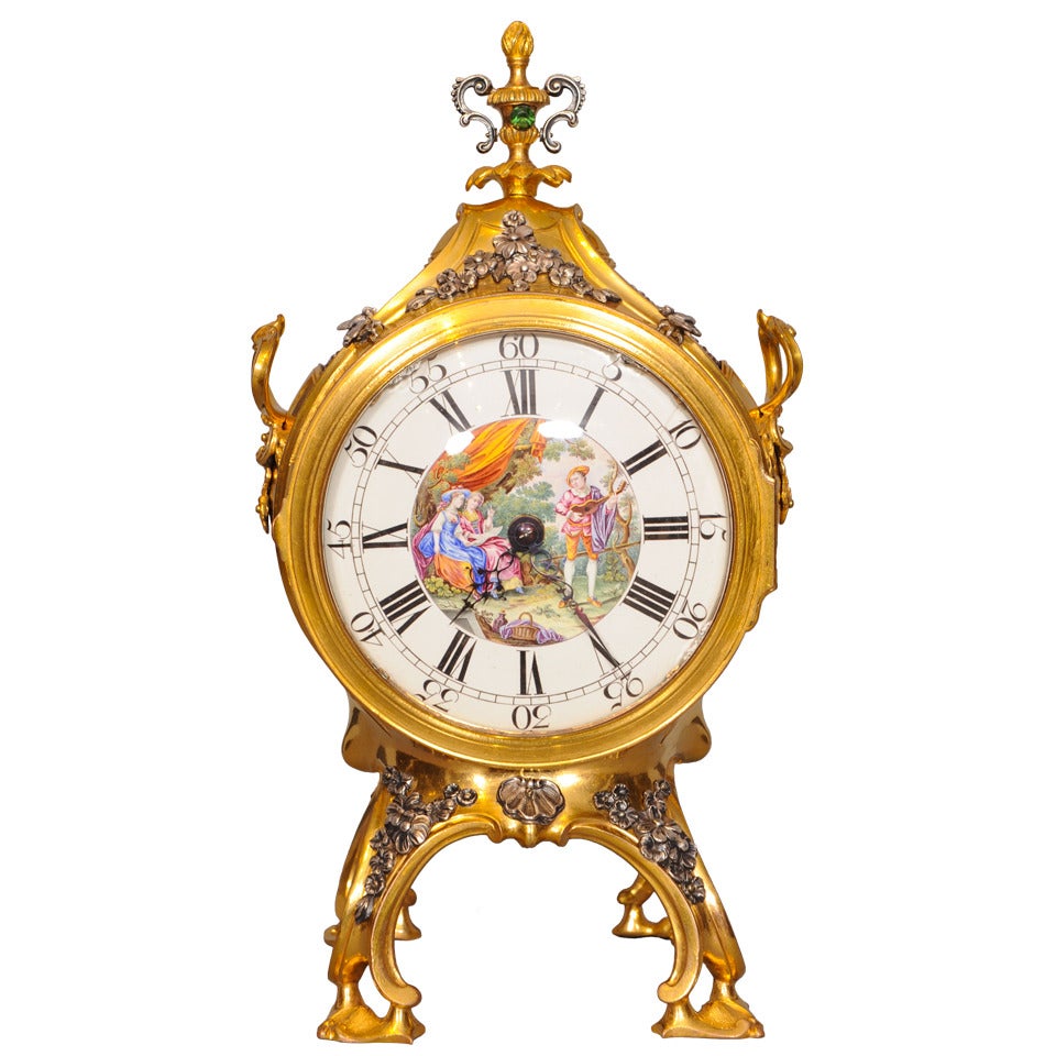 A Silver Ormolu Pendulum Clock 'Grand Sonnerie', Stephen Rimbault, Circa 1765 For Sale