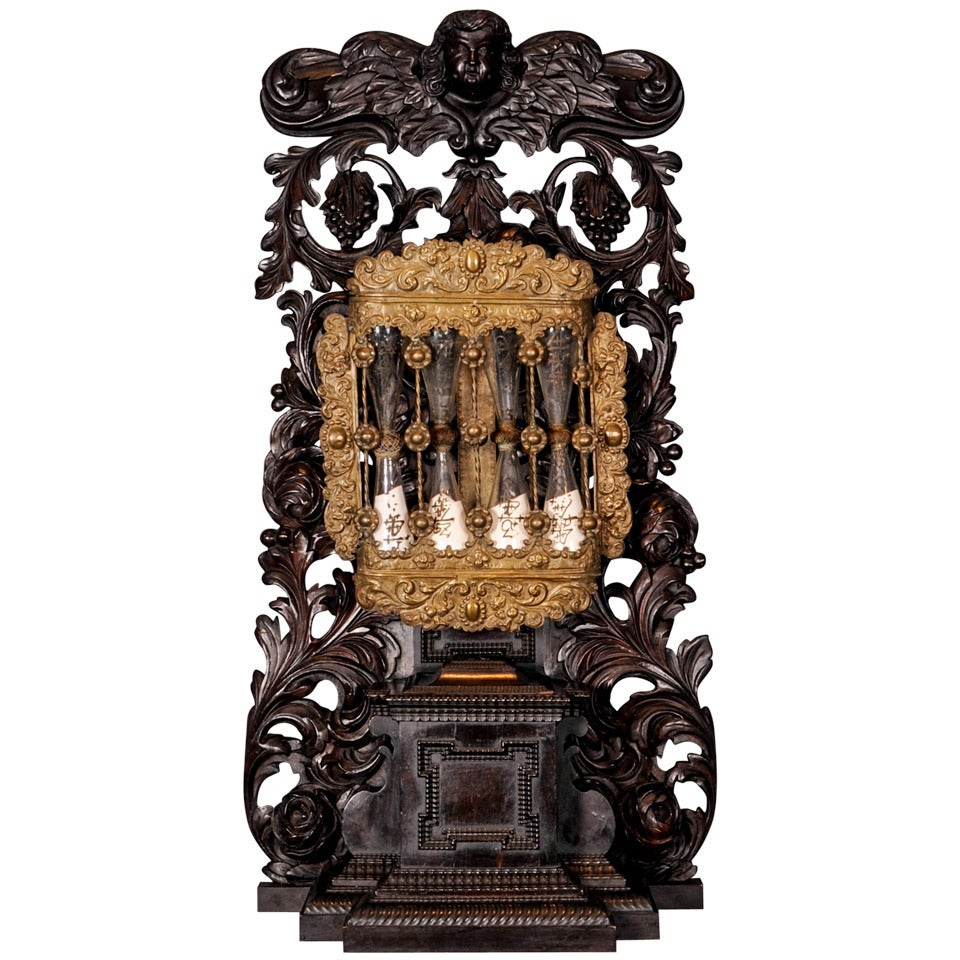 Extremely Rare South-German Baroque Ebony and Ebonised Quarter Running 4-Tube Sand Clock circa 1680 For Sale
