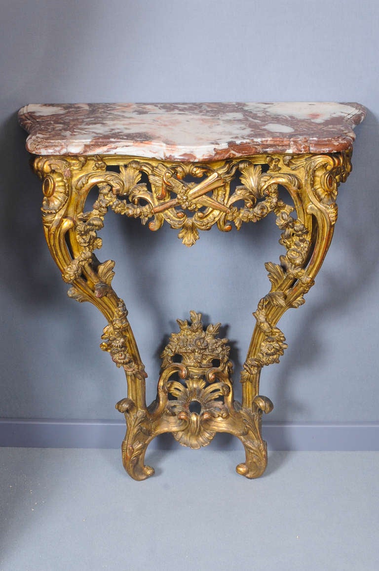 Louis XV A French Transition Giltwood Console Table, Circa 1765 For Sale