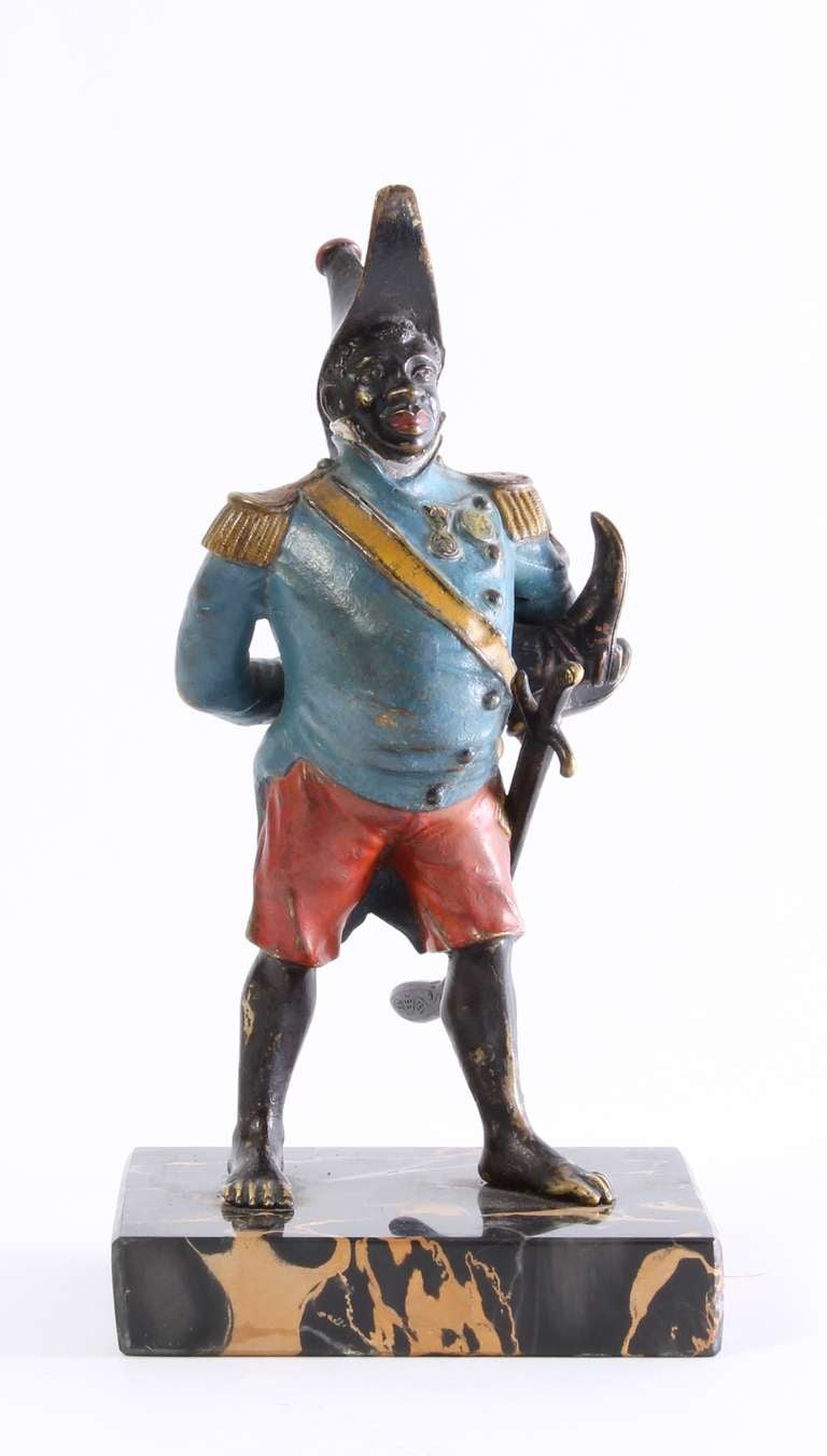 A Cold Painted Bronze Model of General Toussaint-Louverture on Portor Base, Circa 1880