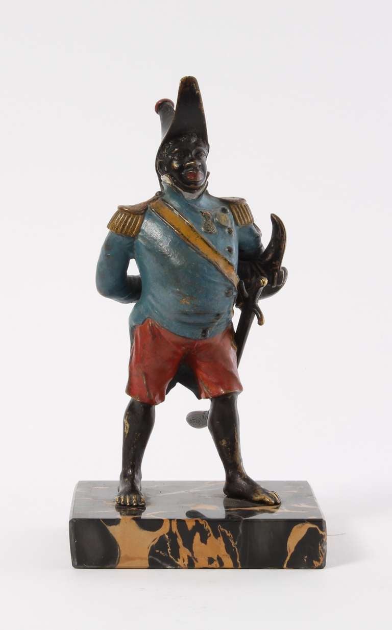 Austrian A Cold Painted Bronze Model of General Toussaint-Louverture on Portor Base, Circa 1880 For Sale