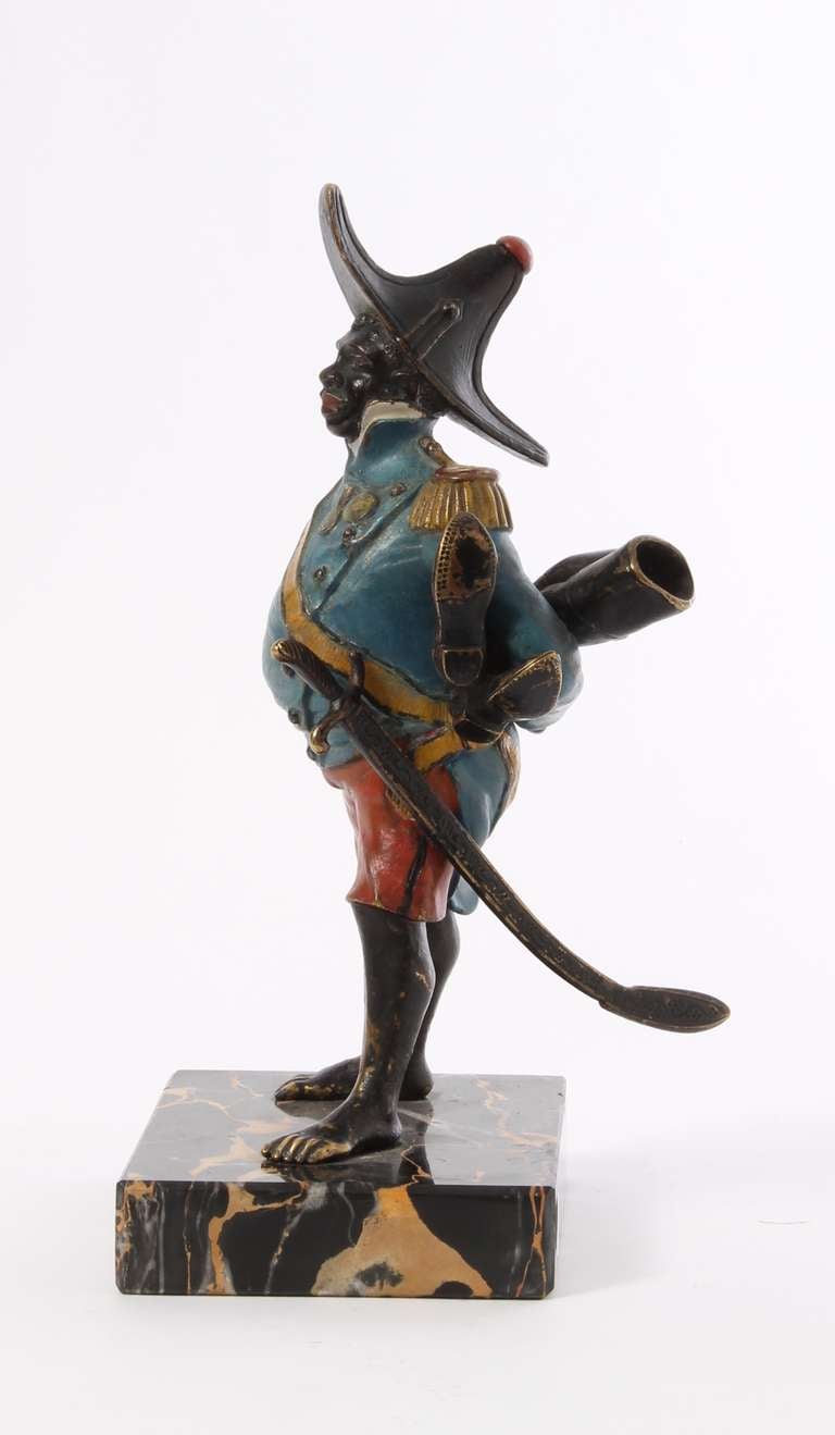 19th Century A Cold Painted Bronze Model of General Toussaint-Louverture on Portor Base, Circa 1880 For Sale
