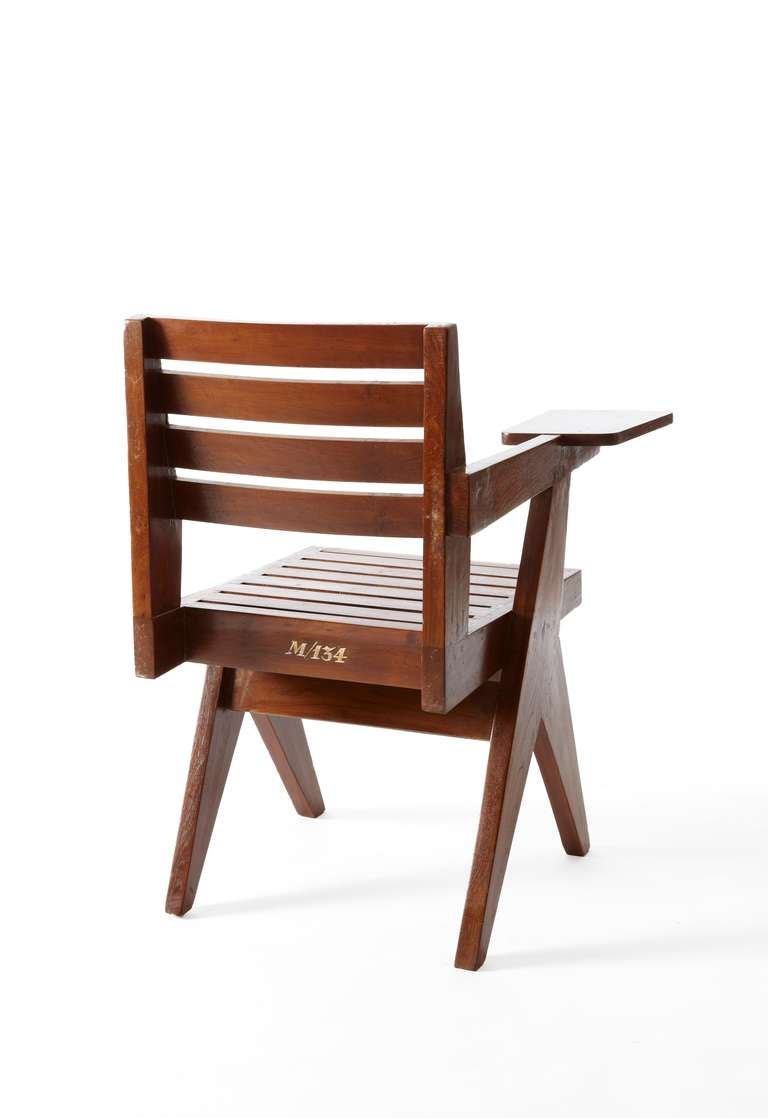 Single arm chair in Teak, slatted back and seat