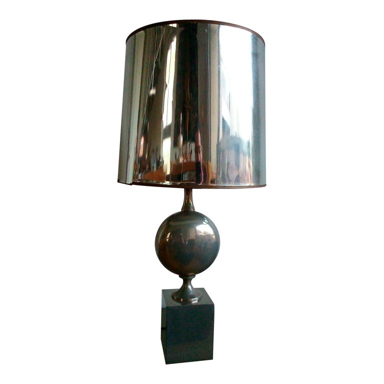 Maison Barbier polished steel table lamp - France 1970's - Ipso Facto For Sale