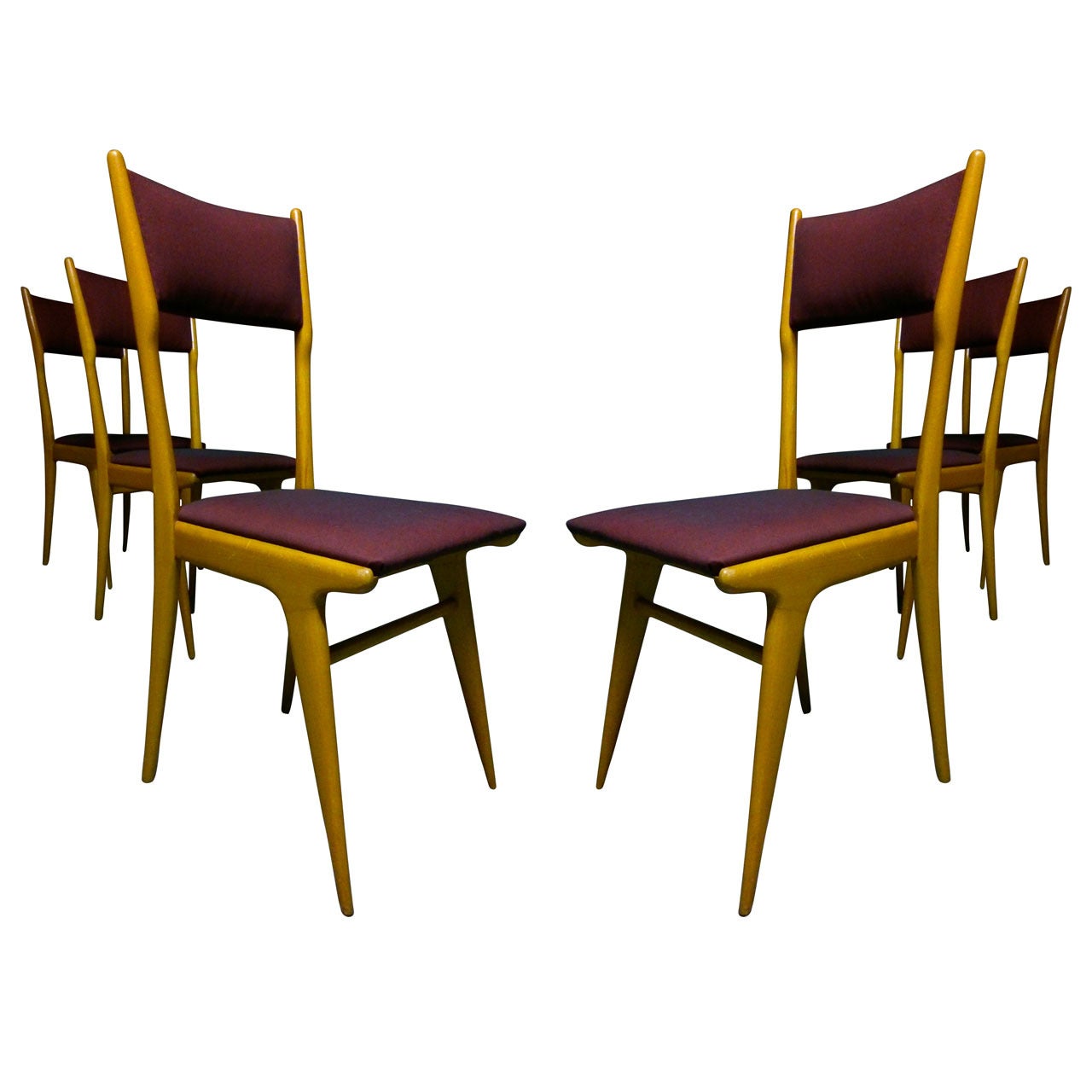 Set of Six Elm Chairs in the Style of Carlo de Carli, Italy, circa 1950