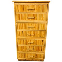 Vintage petite "semainier" bamboo chest of drawers - in style of Sognot - France 1960's