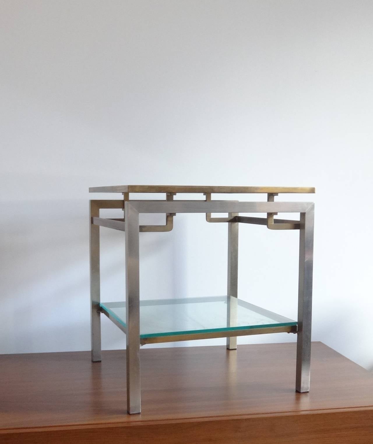 Late 20th Century Maison Jansen brass and stainless steel table - France 1970's - Ipso Facto For Sale