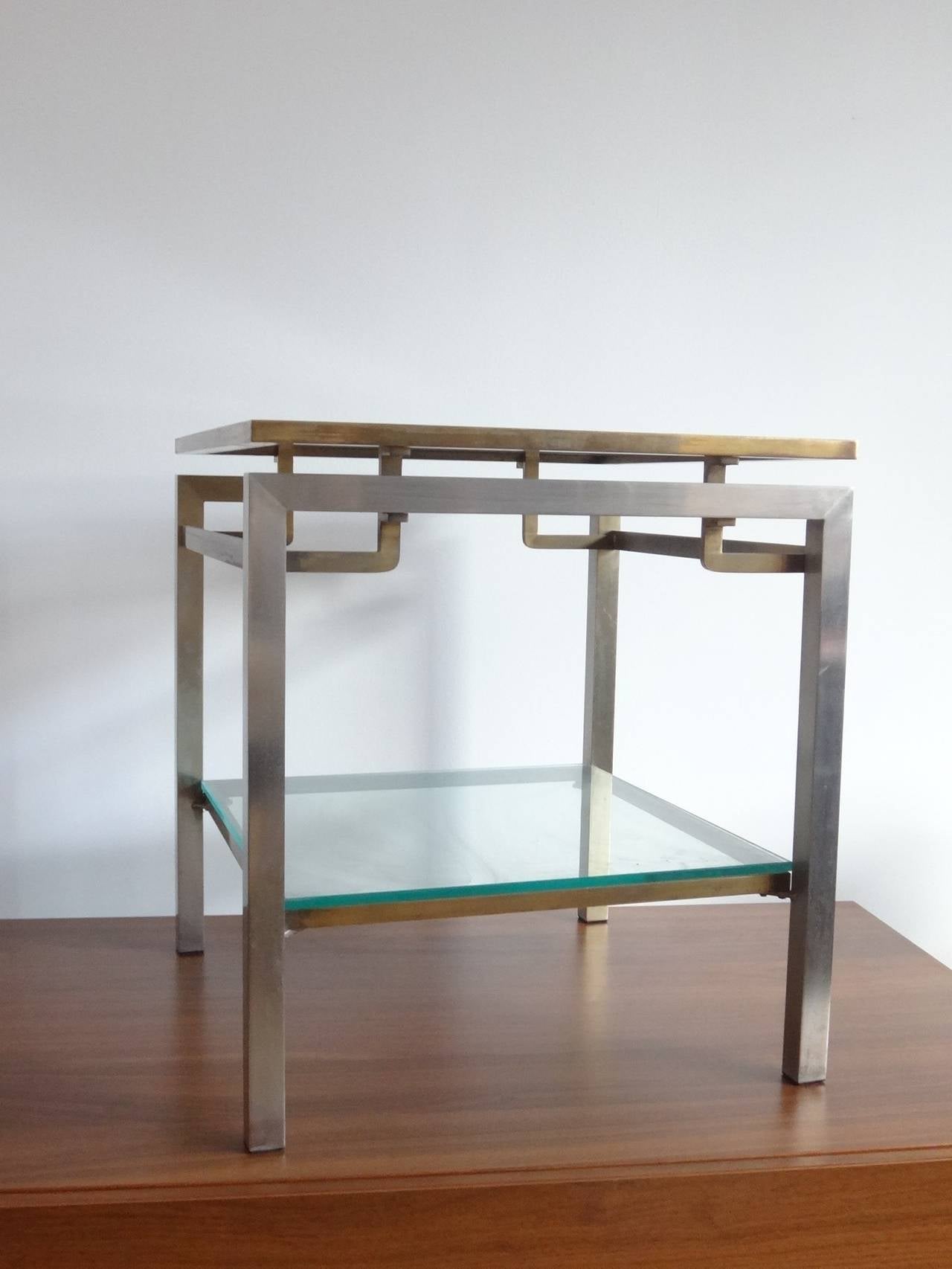 Brass Maison Jansen brass and stainless steel table - France 1970's - Ipso Facto For Sale