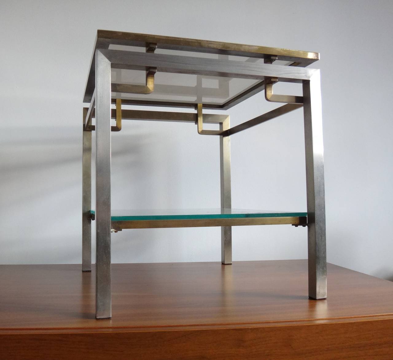 French Maison Jansen brass and stainless steel table - France 1970's - Ipso Facto For Sale