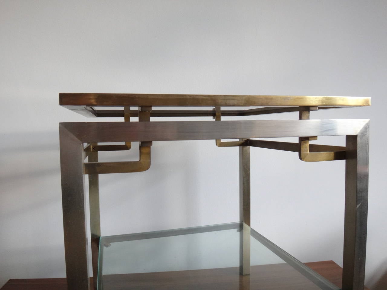 Maison Jansen brass and stainless steel table - France 1970's - Ipso Facto For Sale 1
