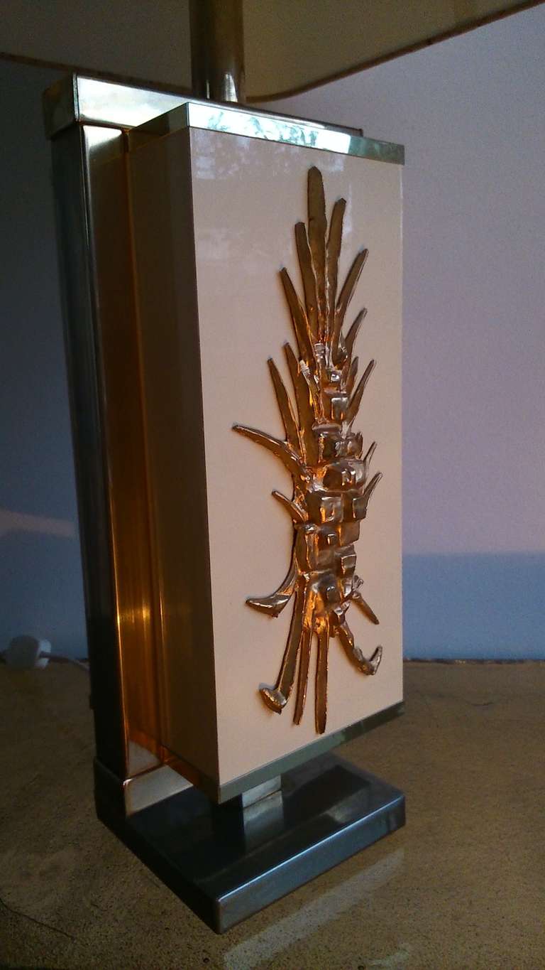 1970's brass and  beige lacquered melamine lamp - France - Ipso Facto 1