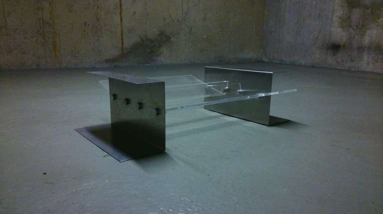 Steel lucite  & glass low table att Francois Monnet - Kappa - 1970's Ipso Facto