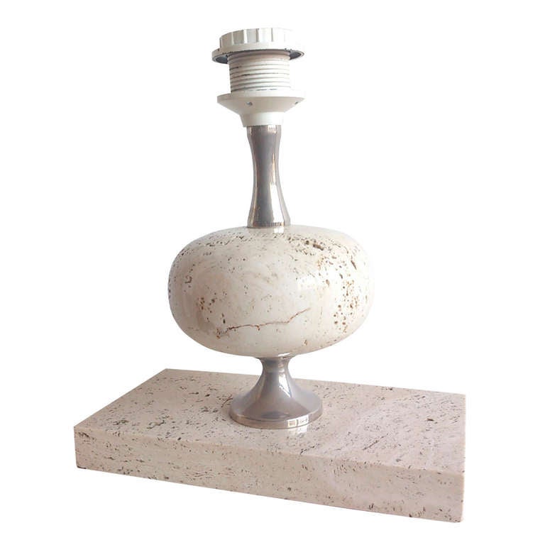 Pair of Petite Travertine Rectangular Lamp Maison Barbier - France 1970's