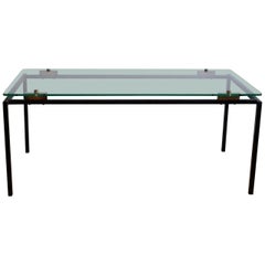 Elegant Lacquered Steel and Glass Coffee Table Attributed to Alain Richard