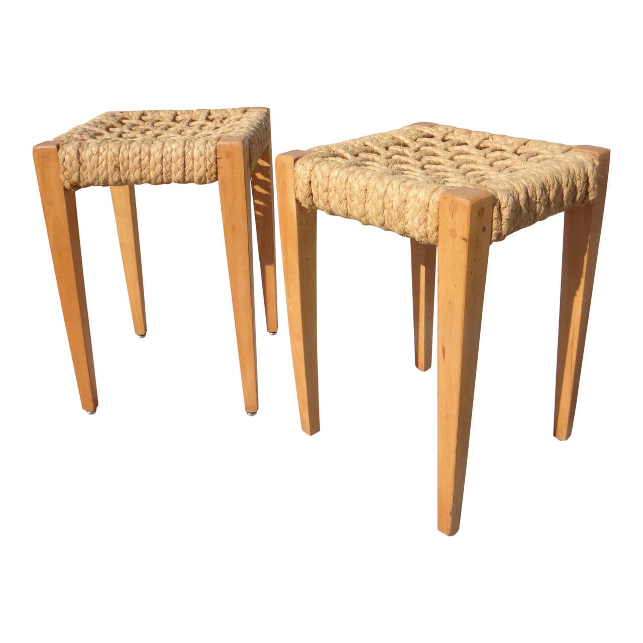 French Pair of Audoux Minet Stools, France, 1960s