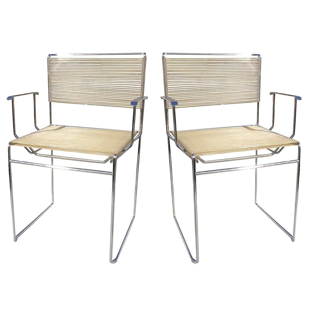 Two Chrome Plated Steel and Spaghetti Armchairs by Giandomenico Belotti