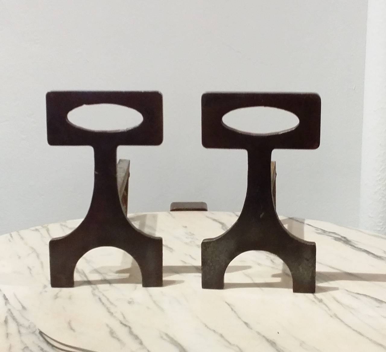 Pair of Modernist Andirons, France 1970s In Good Condition In New York, NY