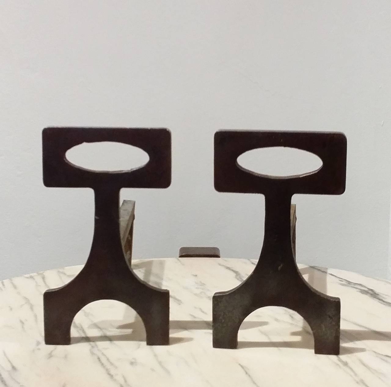 French Pair of Modernist Andirons, France 1970s
