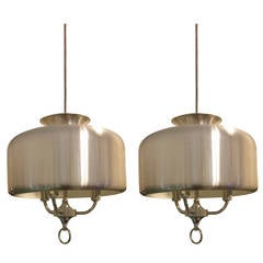 Pair Steel and Chrome Pendants by Rolly, France 1970s