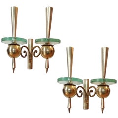 Pair of 1950s Brass and Thick Glass Sconces Attributed to Pietro Chiesa, Italy