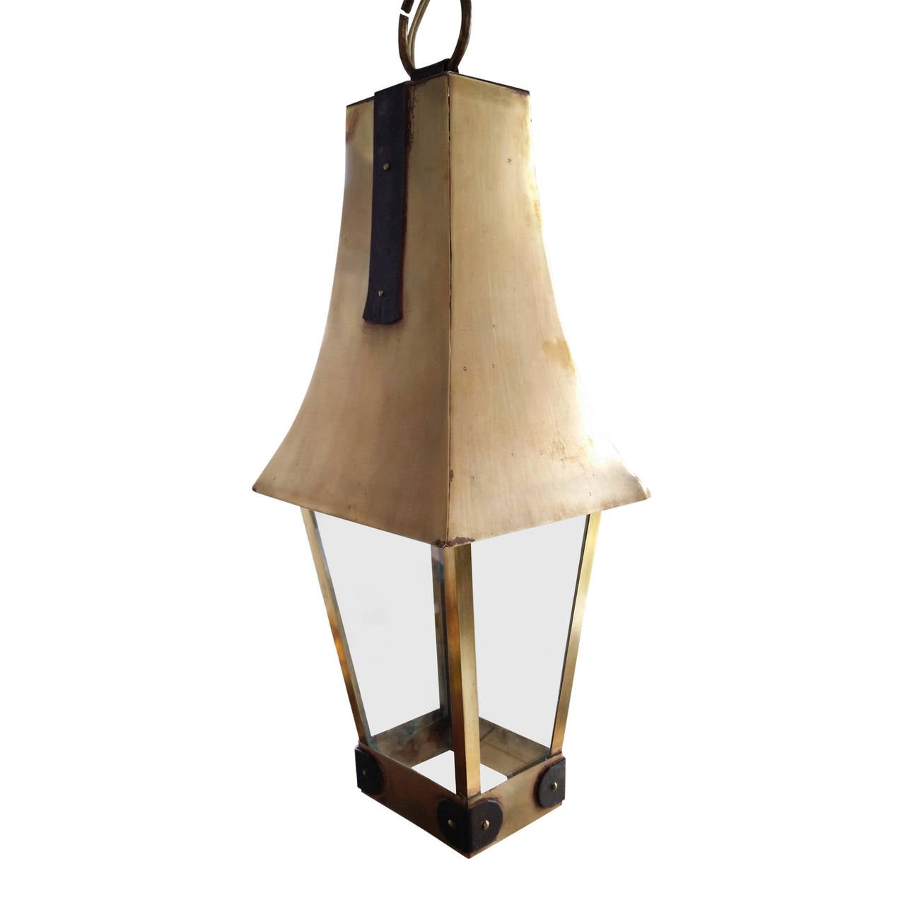 Mid Century Brass and Patinated Steel Lantern, France 1960s In Good Condition In New York, NY
