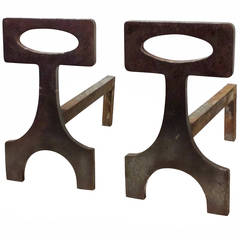 Pair of Modernist Andirons, France 1970s