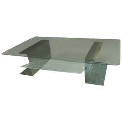 Steel lucite  & glass low table att Francois Monnet - Kappa - 1970's Ipso Facto
