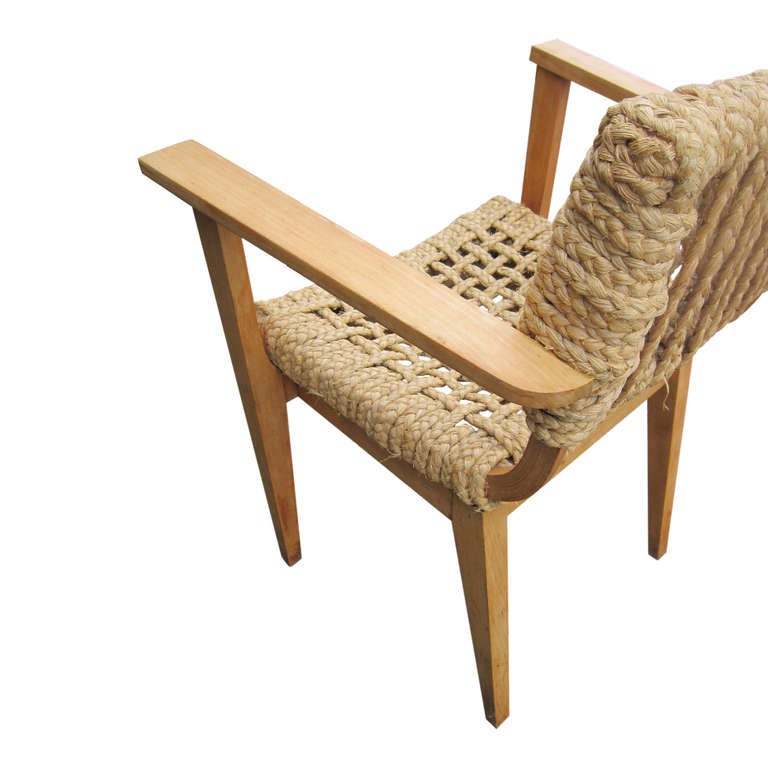 French rope and beech armchairs by Audoux Minnet - France 1960's - Ipso Facto