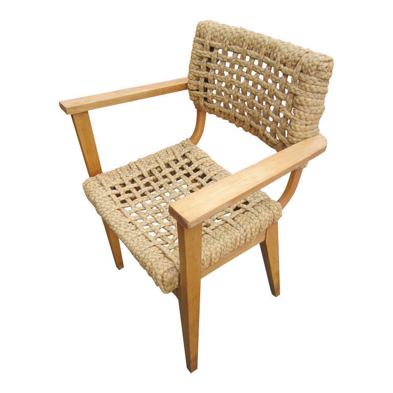 thick rope net and beech armchairs by Golfe Juan designers Audoux & Minnet 
all stable and in very good condition
these items are currently in France