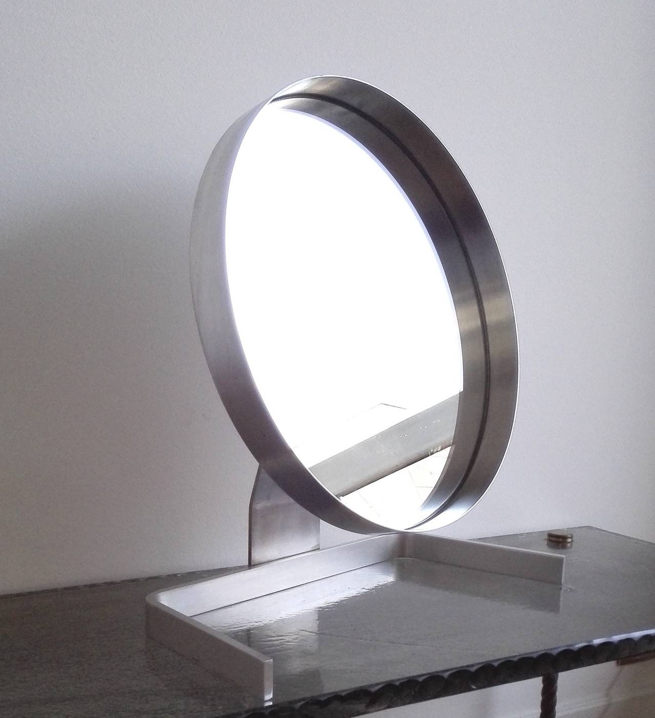 Large 1970s Vanity Mirror in Stainless Steel, France, 1970 at 1stDibs
