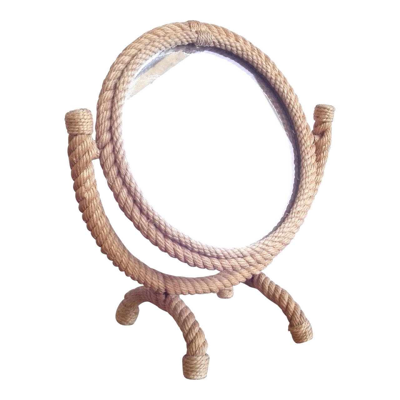Rare Petite Vanity Rope Mirror by Audoux Minet, France 1960s