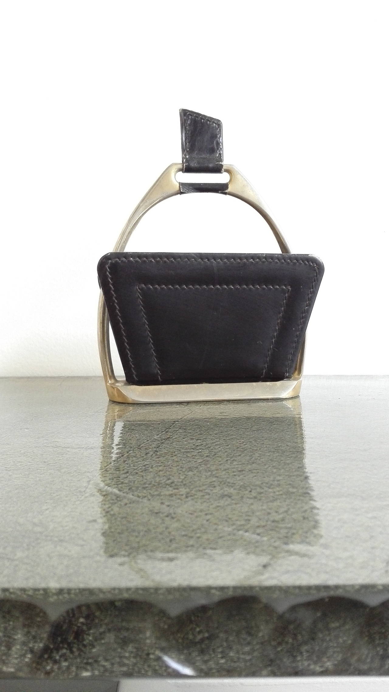 Gilt Petite Etrier Letter Holder in the Style of Adnet, France, 1960s