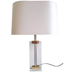 Large Table Lamp in Lacquered Steel, Brass and Glass, France, late 1970s