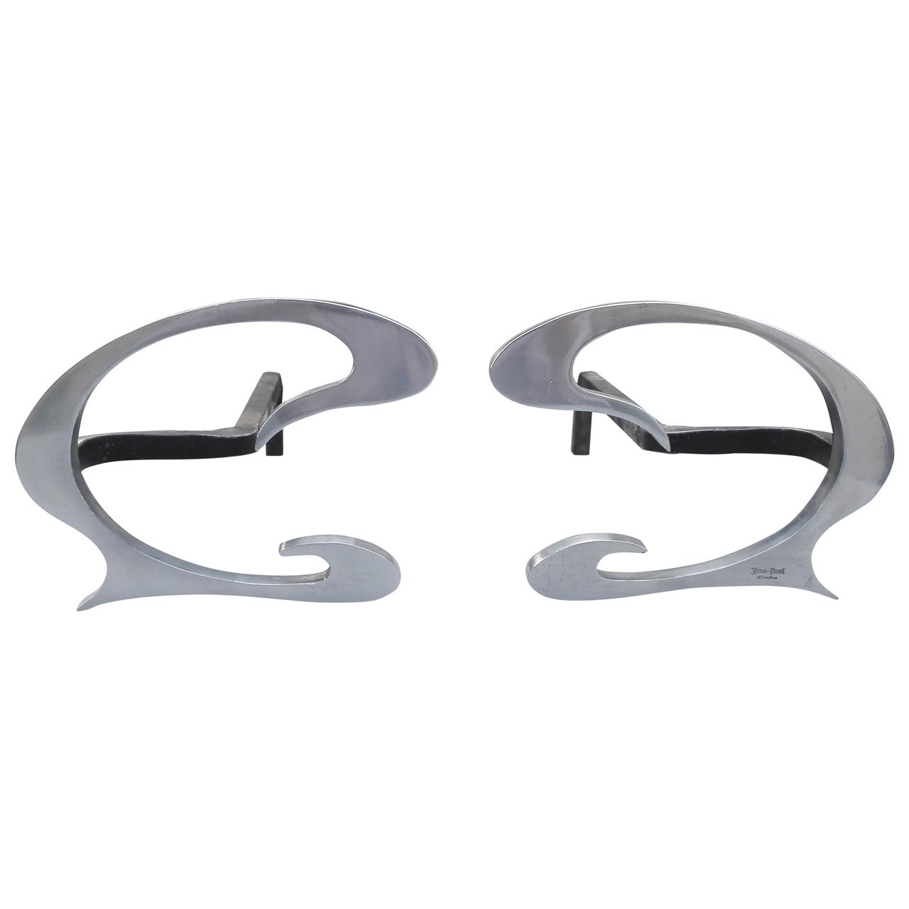 Pair of Stainless Steel Andirons by Jean-Paul Creations