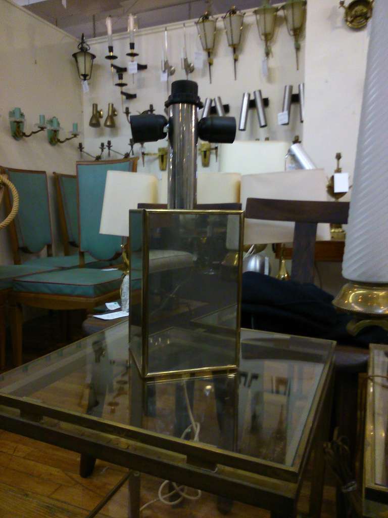 Minimalist Polished steel and brass lamp by Lancel - France 1960's - Ipso Facto