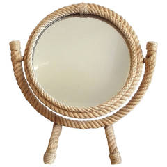 Rare Petite Vanity Rope Mirror by Audoux Minet, France 1960s