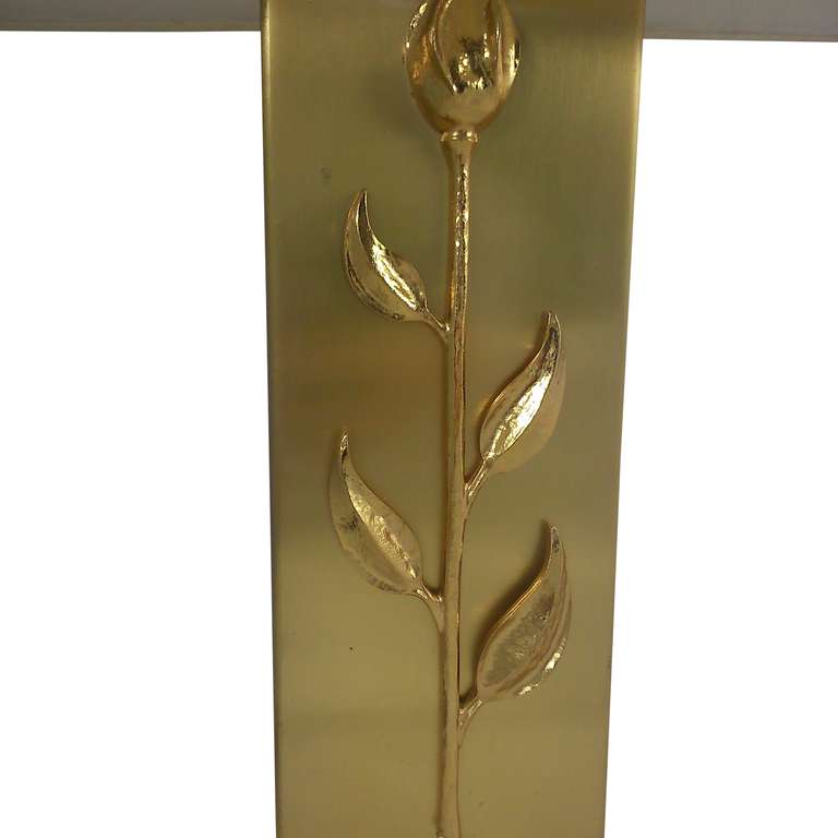 French Gilt metal lamp - scultped rose - in style Charles - France 1970's - Ipso Facto