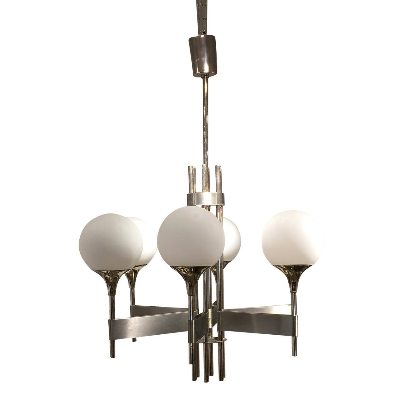 Italian Elegant Stainless Steel Chandelier, Sciolari, Italy, 1970s