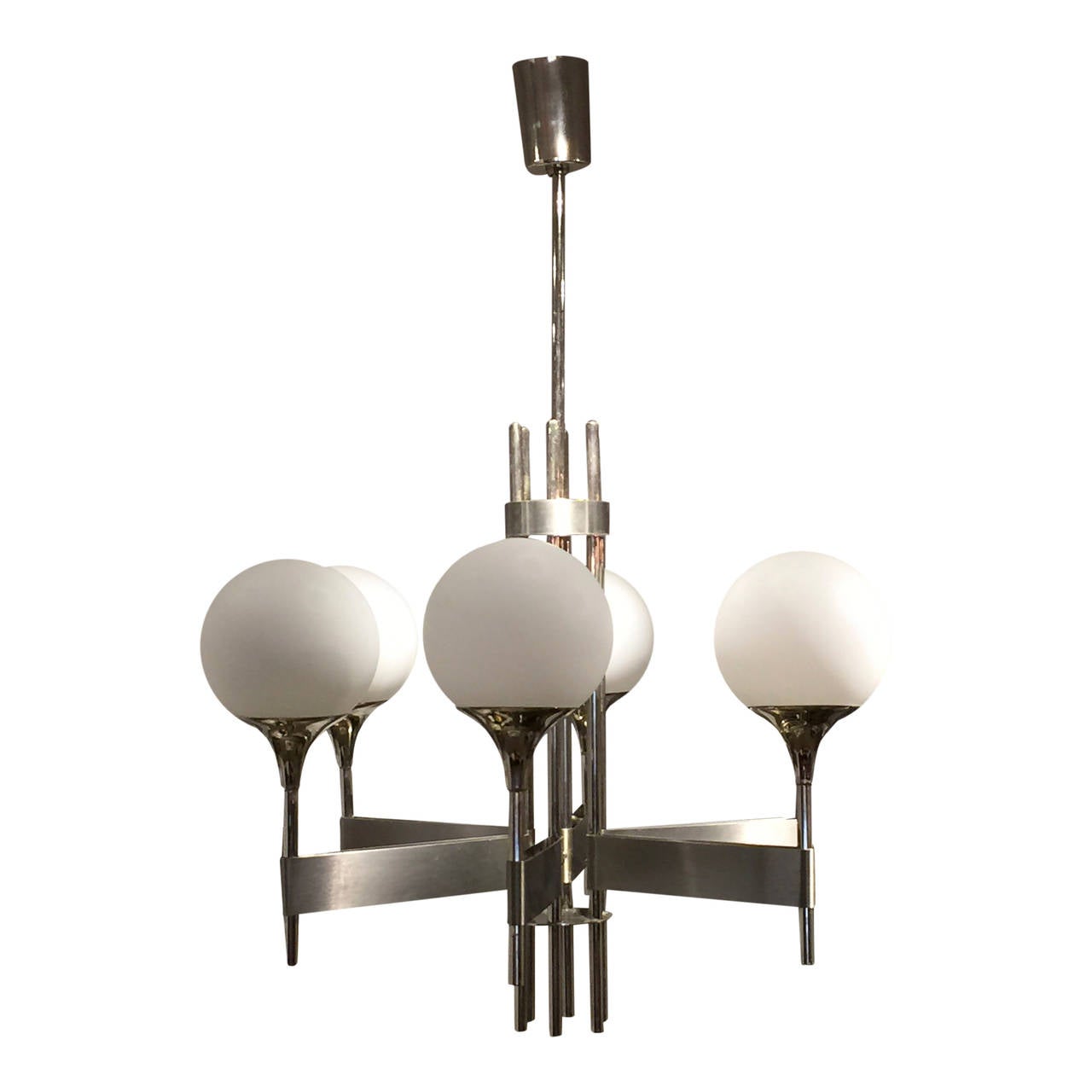 Late 20th Century Elegant Stainless Steel Chandelier, Sciolari, Italy, 1970s