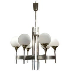 Elegant Stainless Steel Chandelier, Sciolari, Italy, 1970s