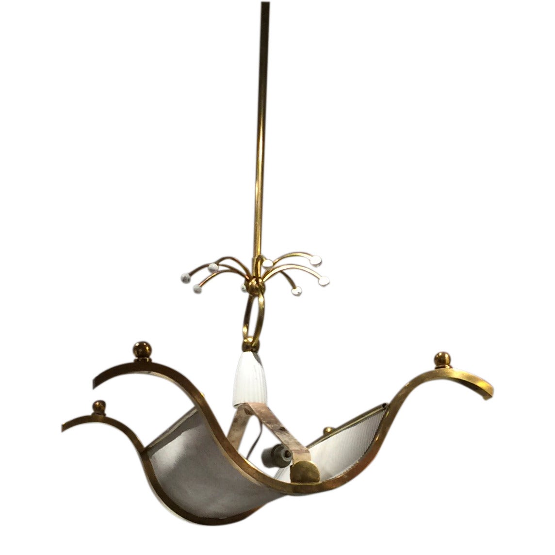 Brass Modernist Chandelier by Maison Arlus, France 1950s