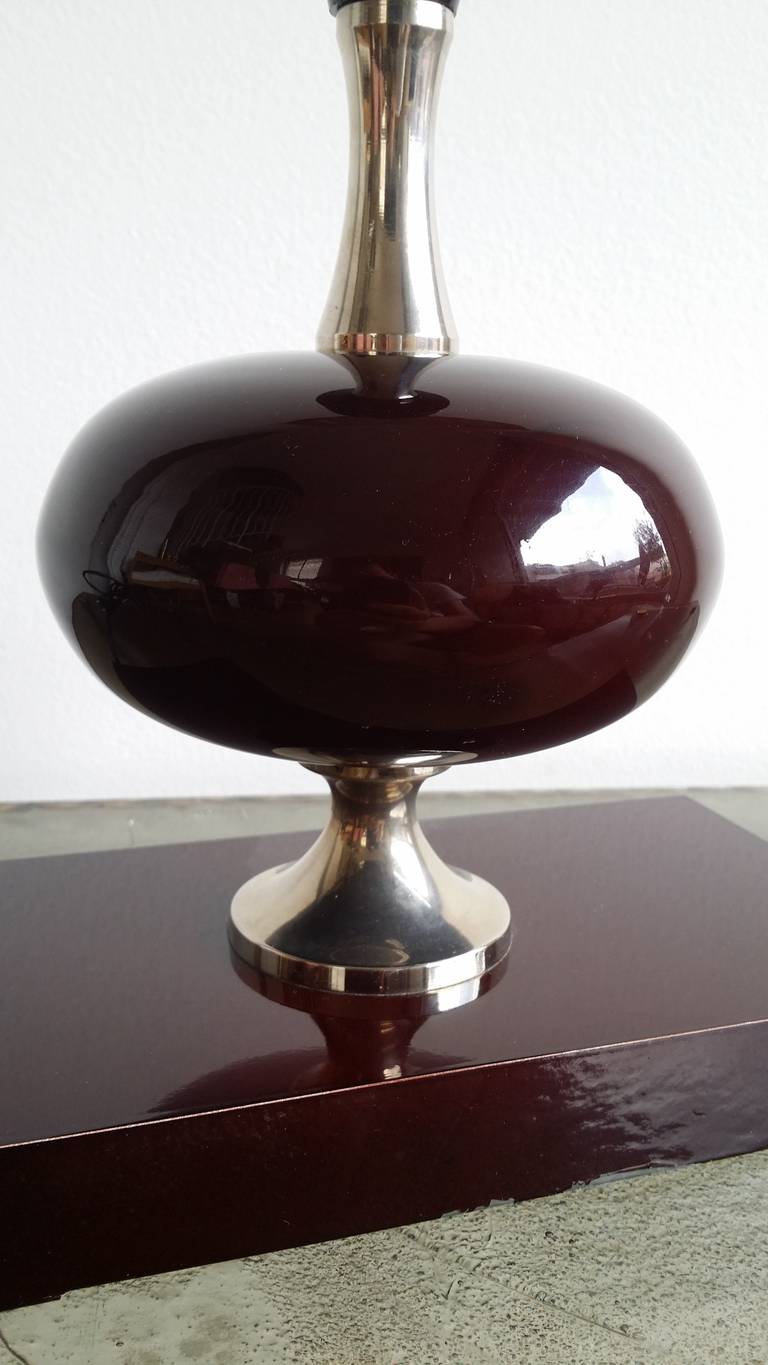 French Pair of Deep Bordeaux, Enameled Lamps by P. Barbier - 1970's - Ipso Facto