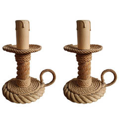 Pair of rope table lamps by Audoux Minnet - 1960's - Ipso Facto