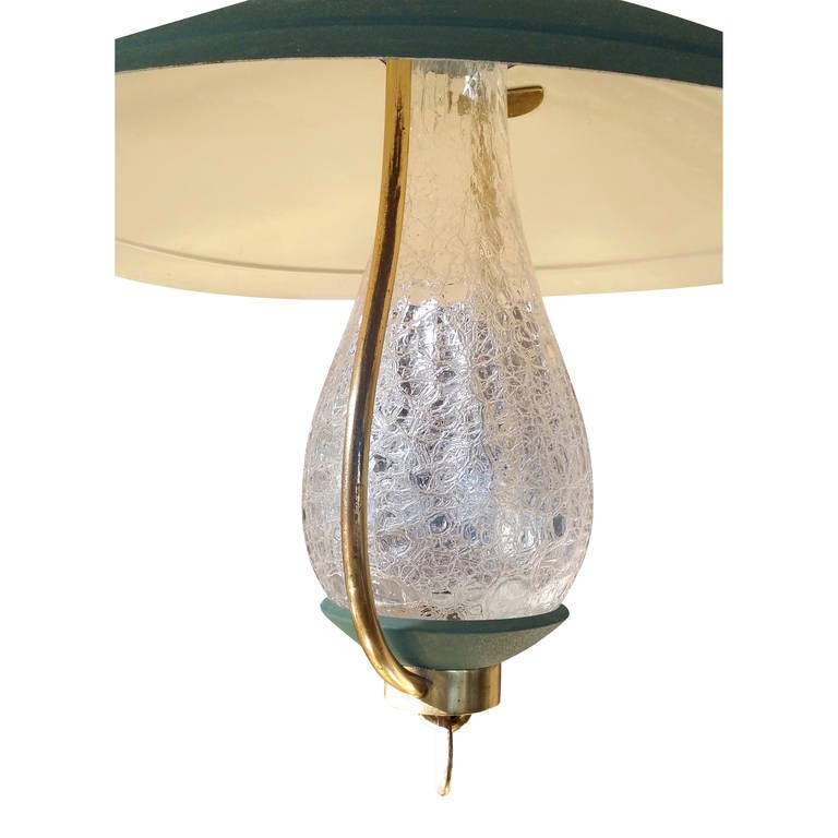 Mid-20th Century Textured Glass, Brass and Steel Pendant in the Style of Stilnovo - Ipso Facto