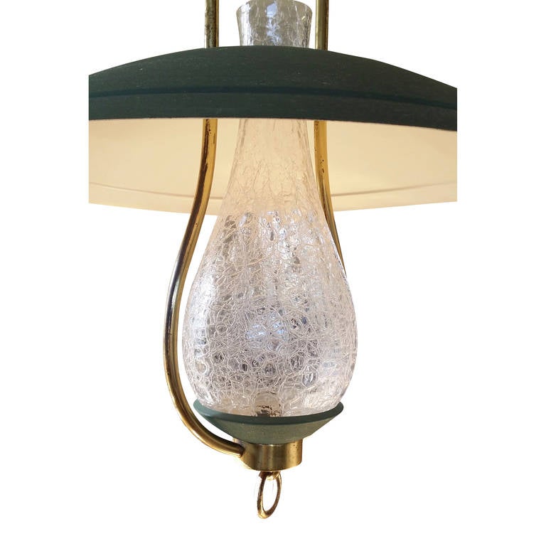 Textured Glass, Brass and Steel Pendant in the Style of Stilnovo - Ipso Facto 1