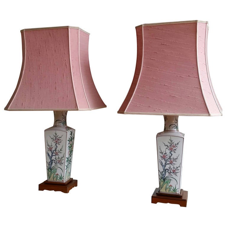 pair of Japanese vases lamps on a wood stand Japan 1950's Ipso