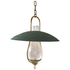 Textured Glass, Brass and Steel Pendant in the Style of Stilnovo - Ipso Facto