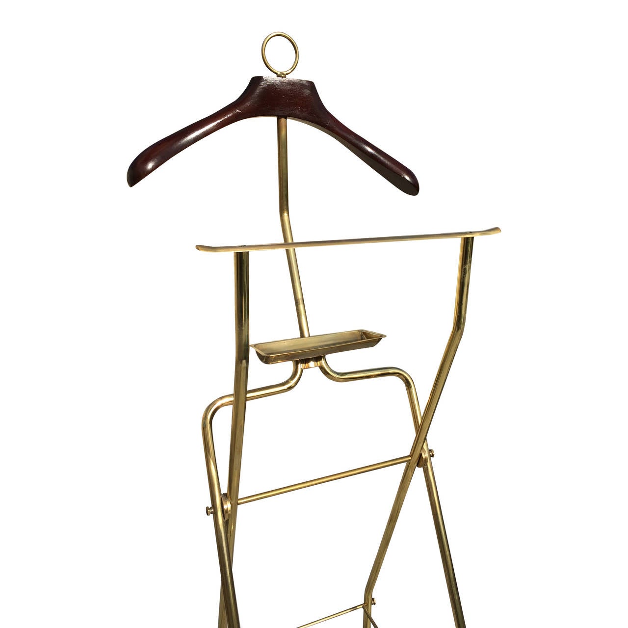 Italian Mahogany and massive brass men's valet coat stand att Parisi - Italy 1960's