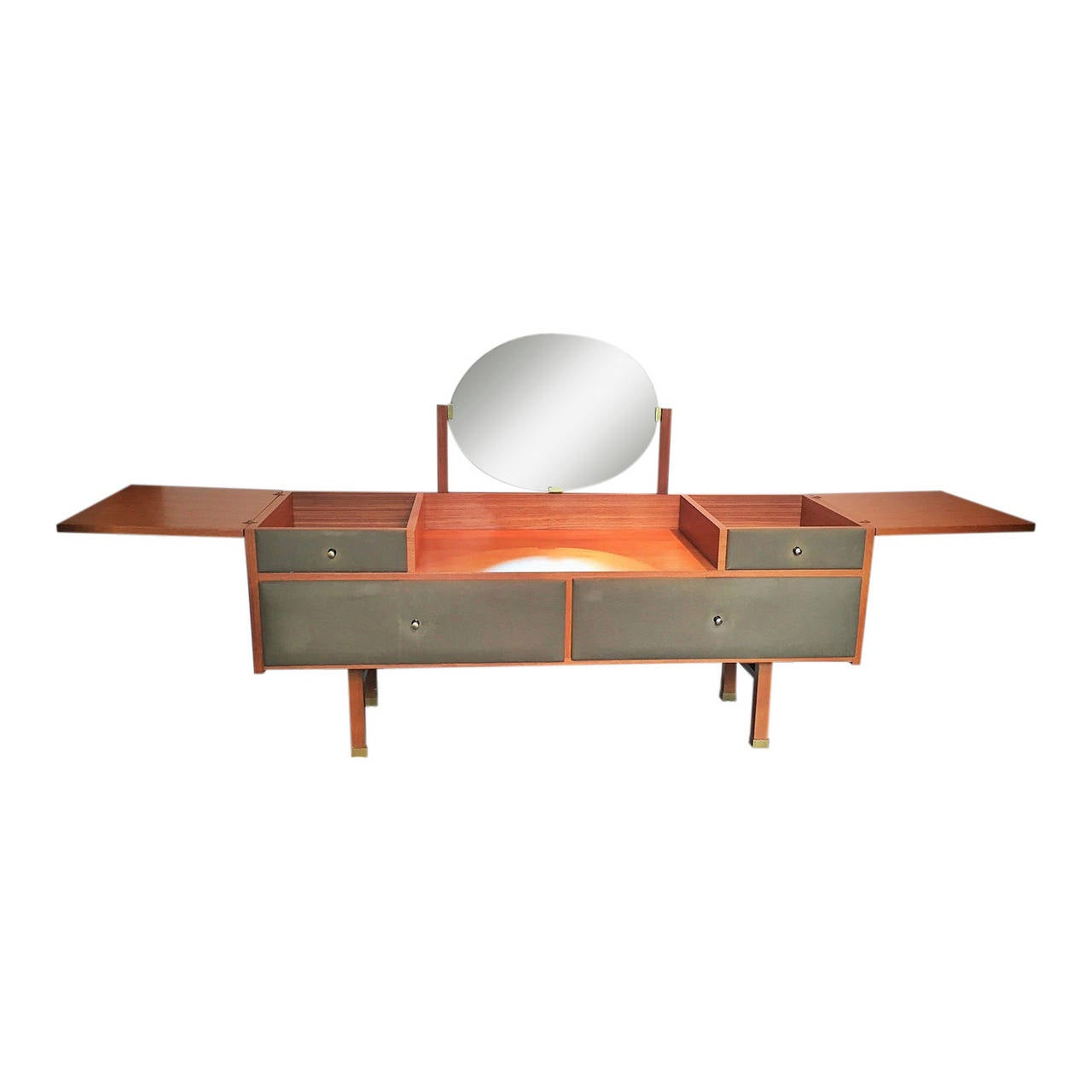 Dressing Table "Coiffeuse" by Roger Landault and Two Stools, France, 1960s